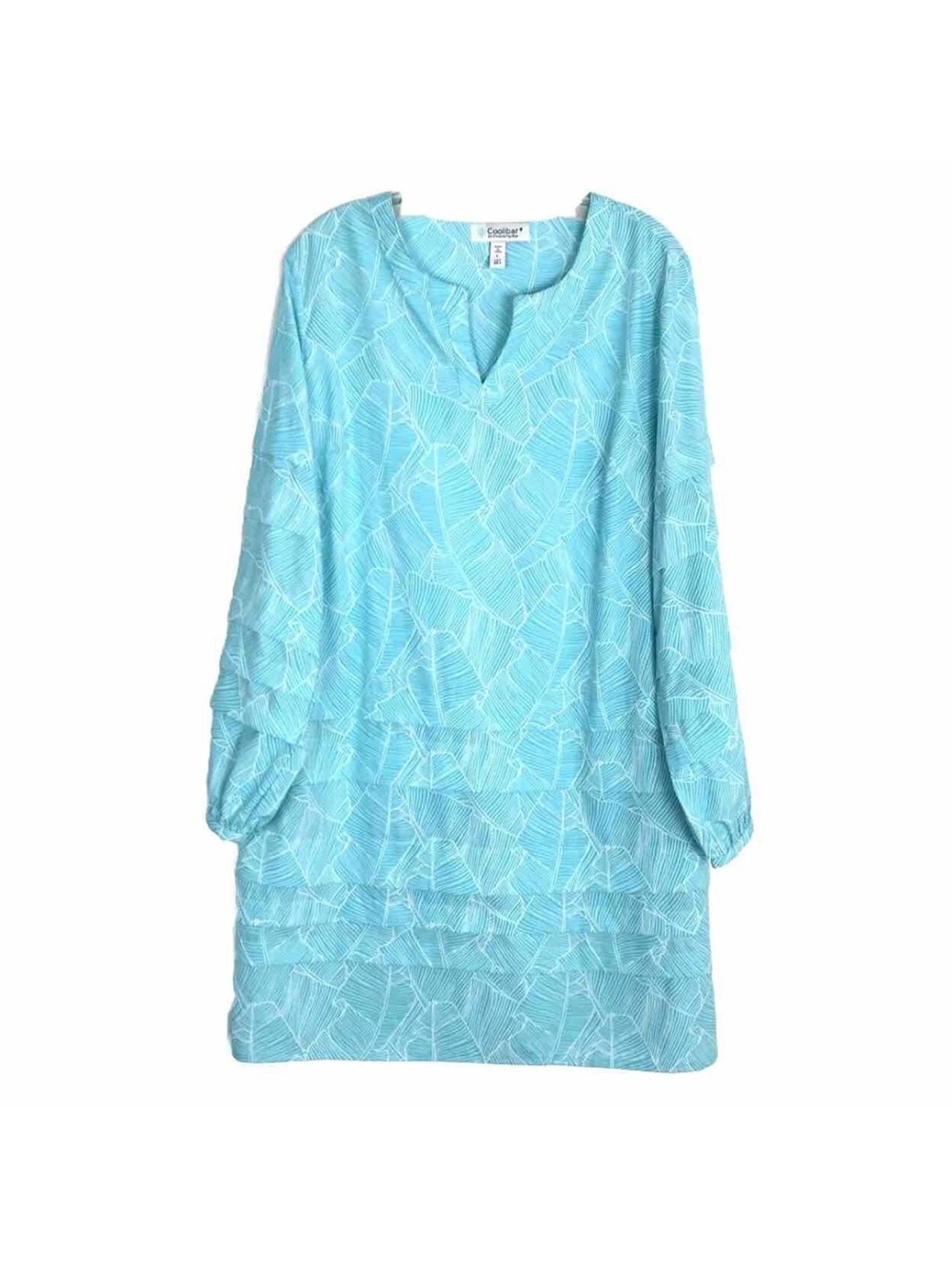 Coolibar Kallithea Aqua Blue Cover Up Dress UPF 50+Deco Palm